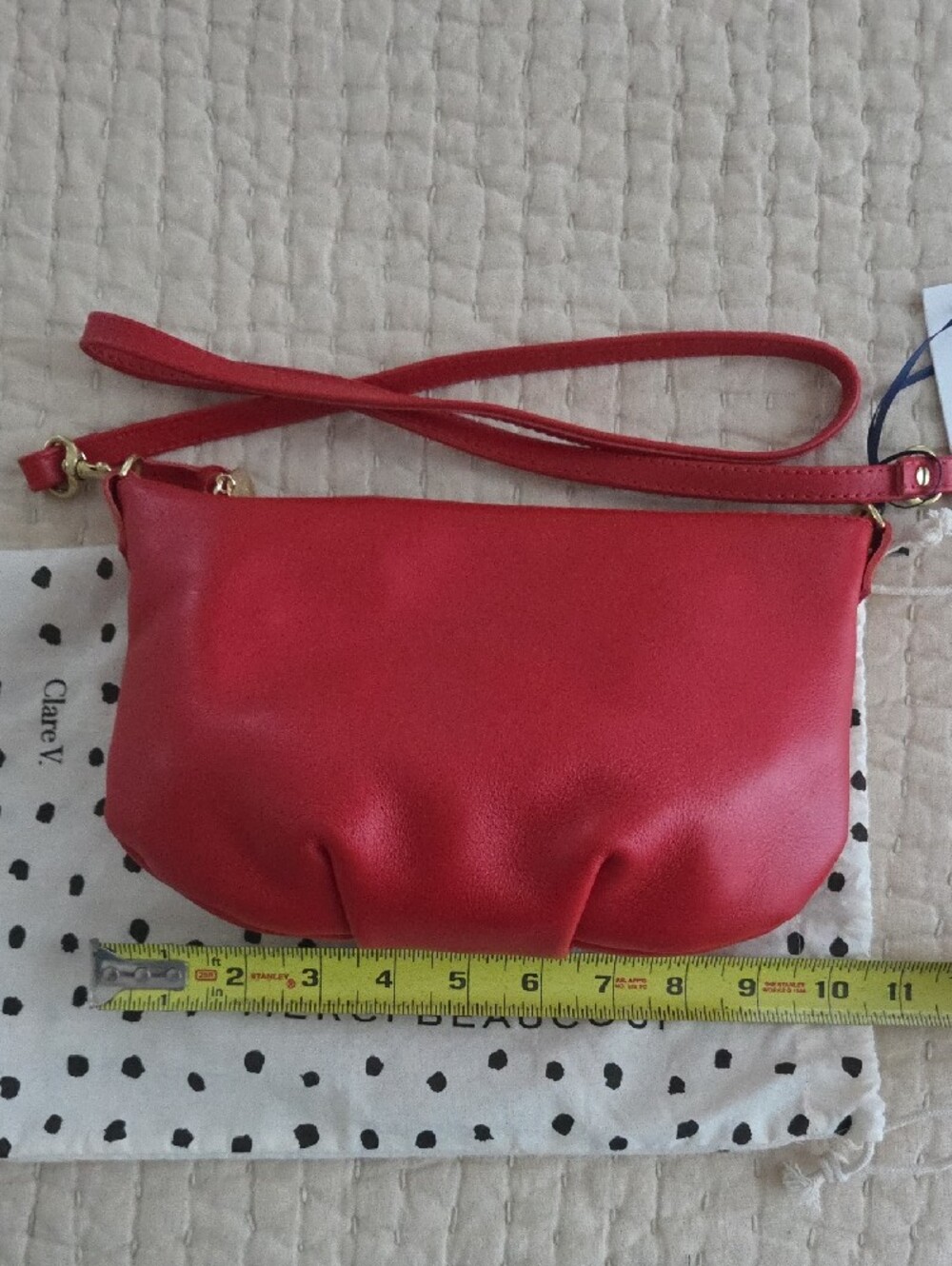 Clare V Petit Moyen Cherry Red Leather Crossbody with Gold Hardware. NWT - Picture 8 of 12